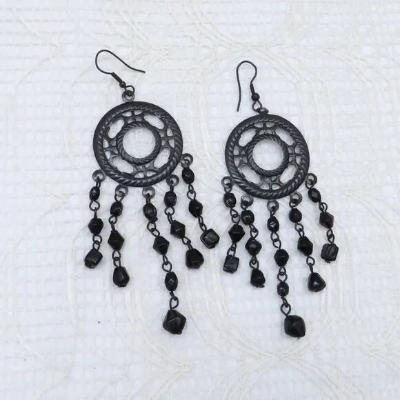 Chandelier Earrings Women Black Dangles Boho Gypsy Style Casual Goth Witchy - Picture 3 of 9
